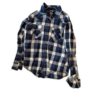 Frye Blue Black White Checkered Flannel Mens M